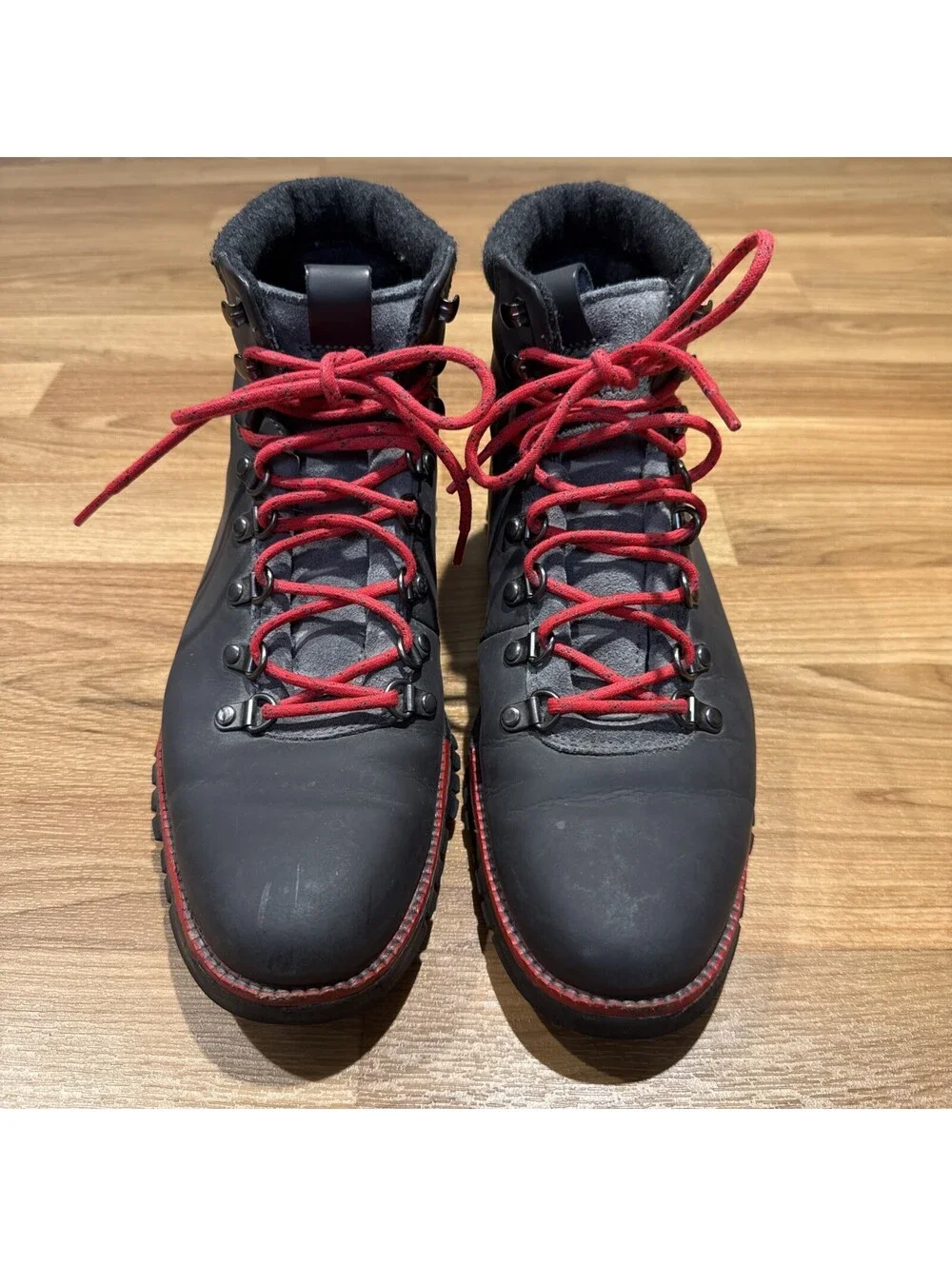 Cole Haan ZeroGrand Men’s 9.5 Hiker Boots Black Leather Red Lace Up Hiking